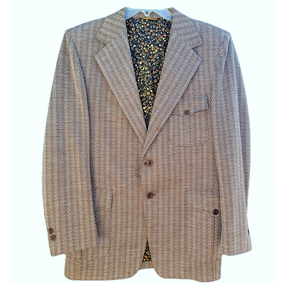 Vintage Malibu of Beverly Hills  Men's Brown Herringbone ish 2 Button Blazer - Picture 1 of 10
